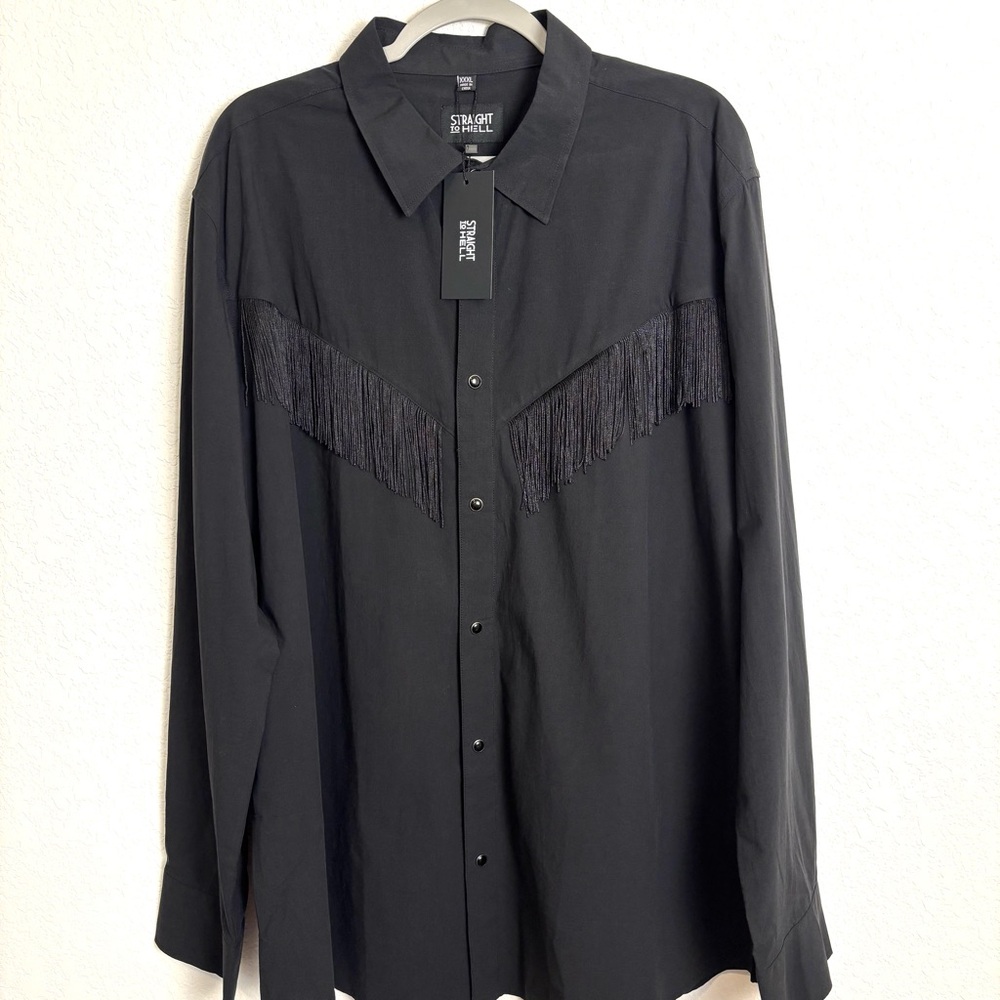 NWT Straight To Hell Black Fringe Long Sleeve Shirt Men’s XXXL Western Rodeo